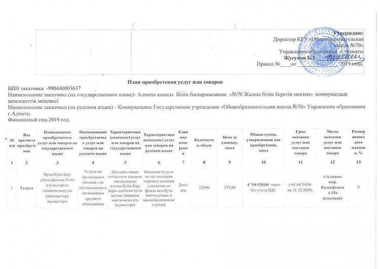 План приобретения услуг 2019