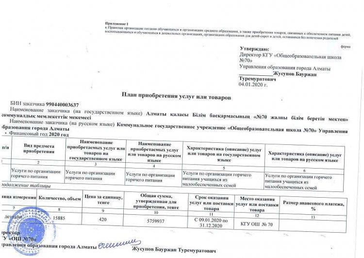 План приобретения услуг 2020
