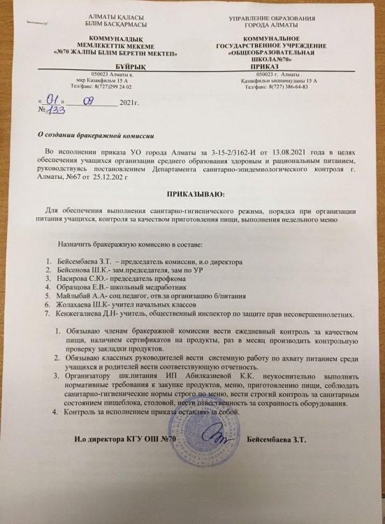 О создании бракеражной комиссии на 2021-2022 учебный год